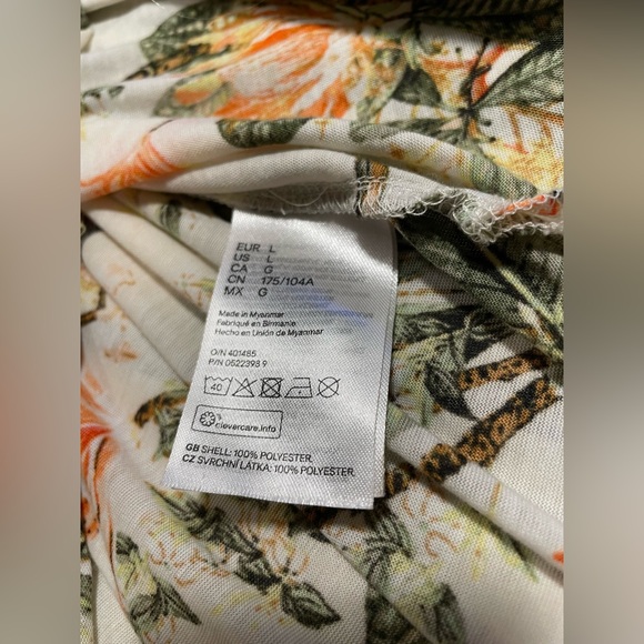 H&M Floral Sheer Blouse Tunic Top bird hummingbird cream green orange yellow - Picture 7 of 12